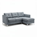 Sectional sofa in grey fabric with tufted cushions and metal legs 200 x 90 x 85cm