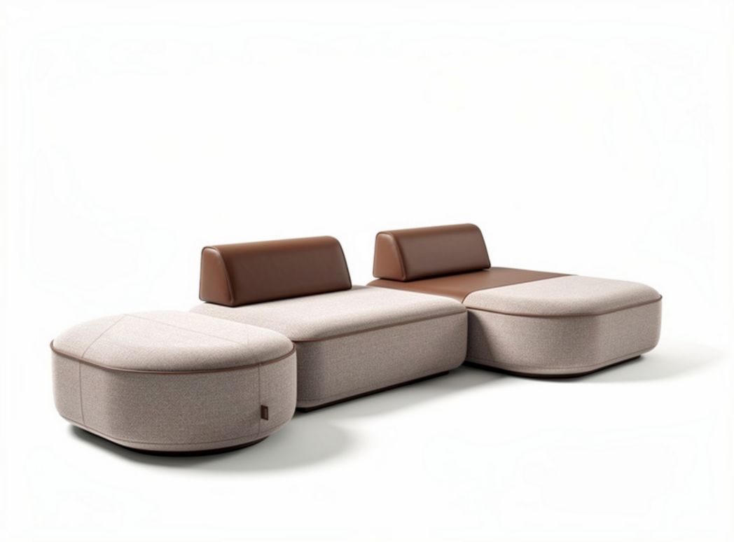 Modular sofa set in beige fabric with brown accent cushions 220 x 100 x 80cm