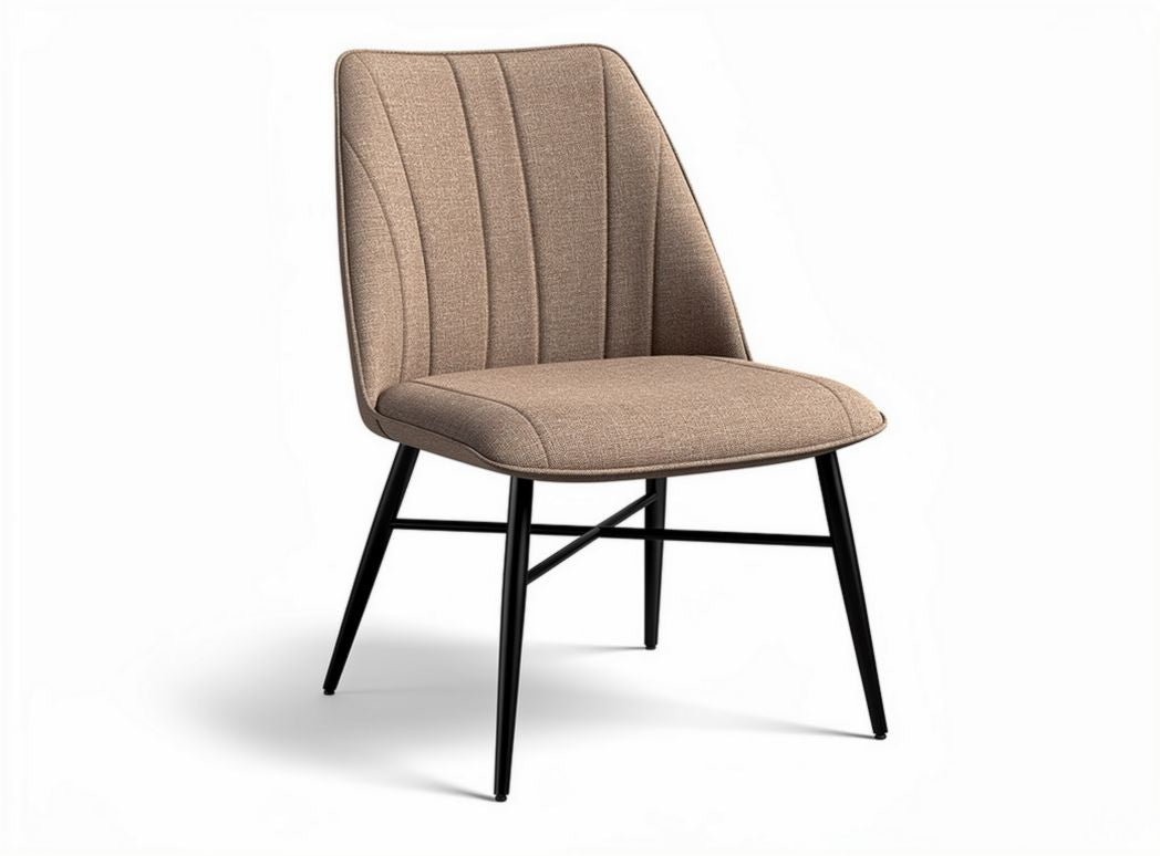 Upholstered dining chair in beige fabric with black metal legs 50 x 45 x 85cm