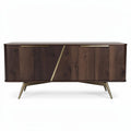 Walnut wood sideboard cabinet with brass accents 120 x 40 x 75cm