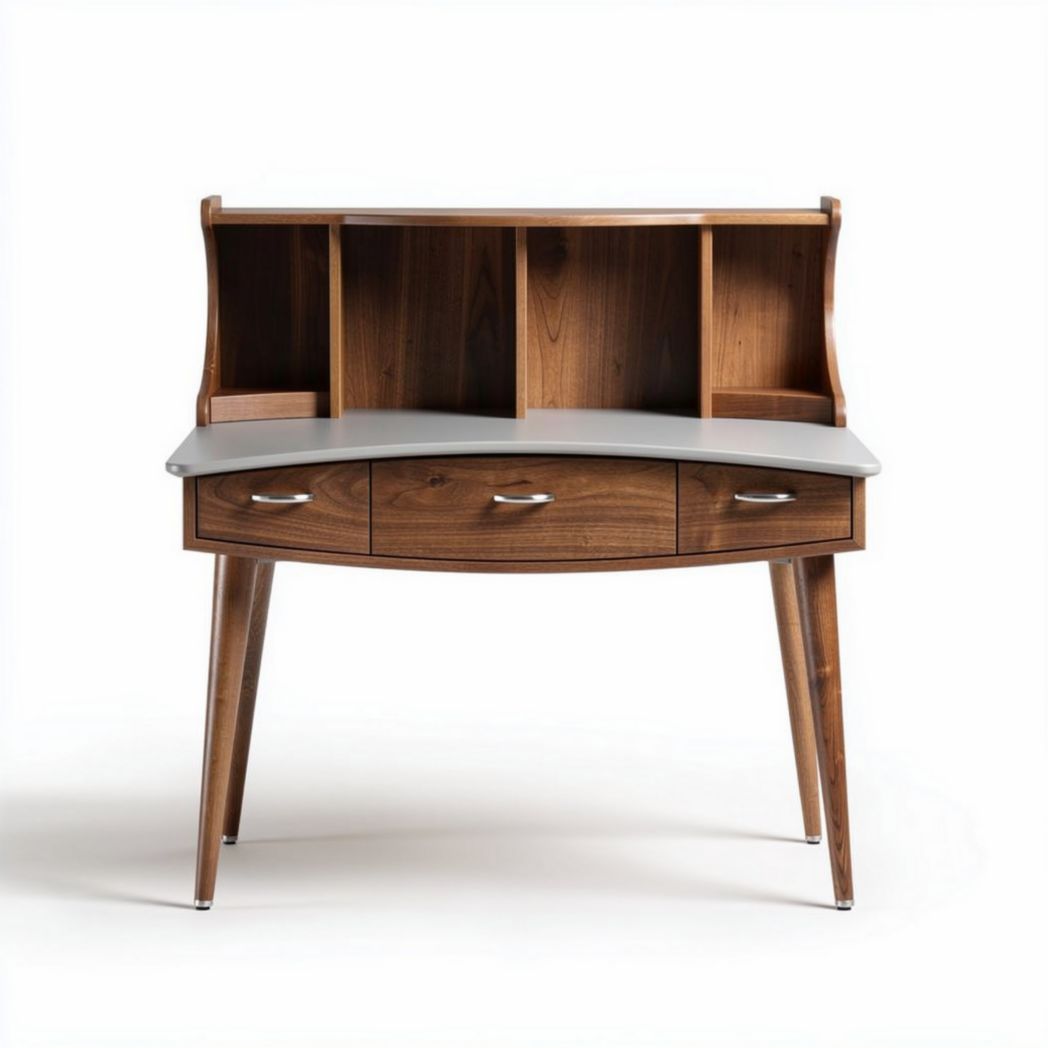 Wooden corner desk with storage shelves and drawers in walnut finish 120 x 60 x 75cm