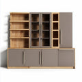 Wooden storage cabinet with gray finish and glass doors 200 x 40 x 180cm