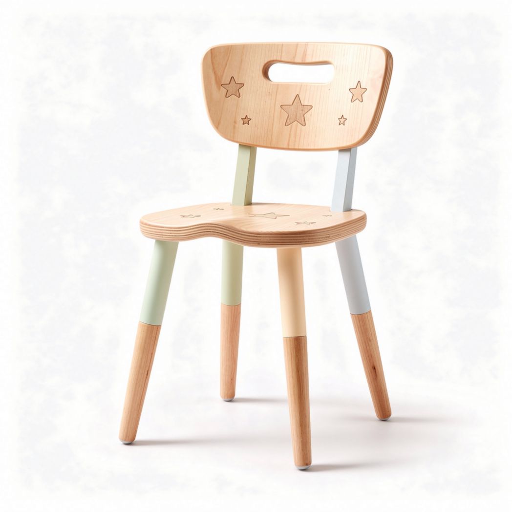 Wooden star patterned children's chair with ergonomic design 30 x 30 x 70cm