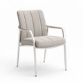 Upholstered dining chair with metal frame and fabric seat in light gray