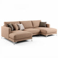 L-shaped sectional sofa in beige fabric with decorative cushions 200 x 90 x 85cm