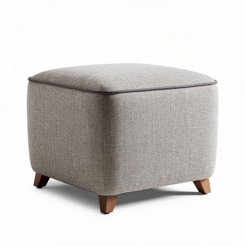 Fabric storage ottoman with wooden legs in herringbone pattern 40 x 40 x 40cm