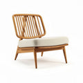 Mid-century modern lounge chair in natural wood with cream fabric upholstery